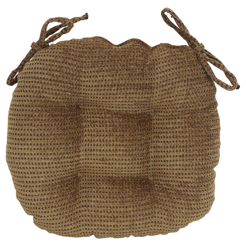 16-Inch Round Jacquard Chenille Tufted Chair Cushions, Brown Dots