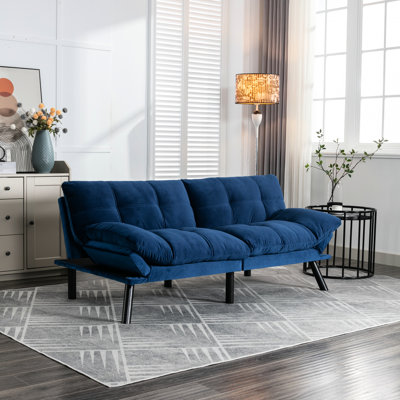 Lit 2 places bleu marine avec dossier rembourré et rembourrage en mousse, pliable convertible de style moderne en bleu, lisse, réglable pour les petits espaces