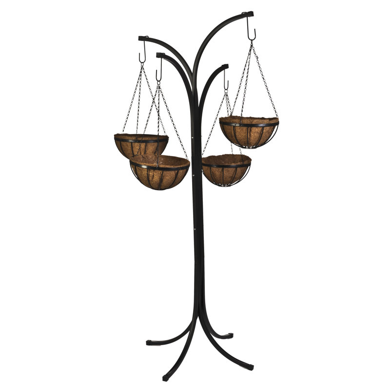 Black Metal 4-Arm Tree with Hanging Baskets