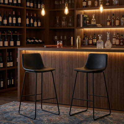 Tabouret de comptoir moderne en cuir avec repose-pieds à dossier bas