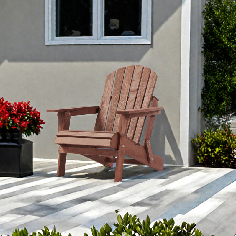 Oversized Wooden Folding Adirondack Chair - Pre-Assembled Seat & Backrest, Durable Hemlock Wood For Outdoor Patio, Backyard, Poolside