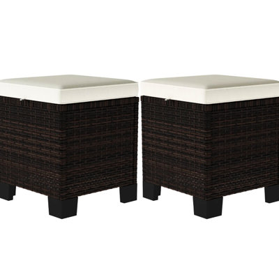 Extérieur de 2 pièces en beige, utilisé comme tabourets, repose-pieds ou tables, plastique avec protection, housses de coussin amovibles à fermeture à glissière, structure en acier stable et quatre coussins de pieds, dimensions de 15,7 po, assemblage requis beige