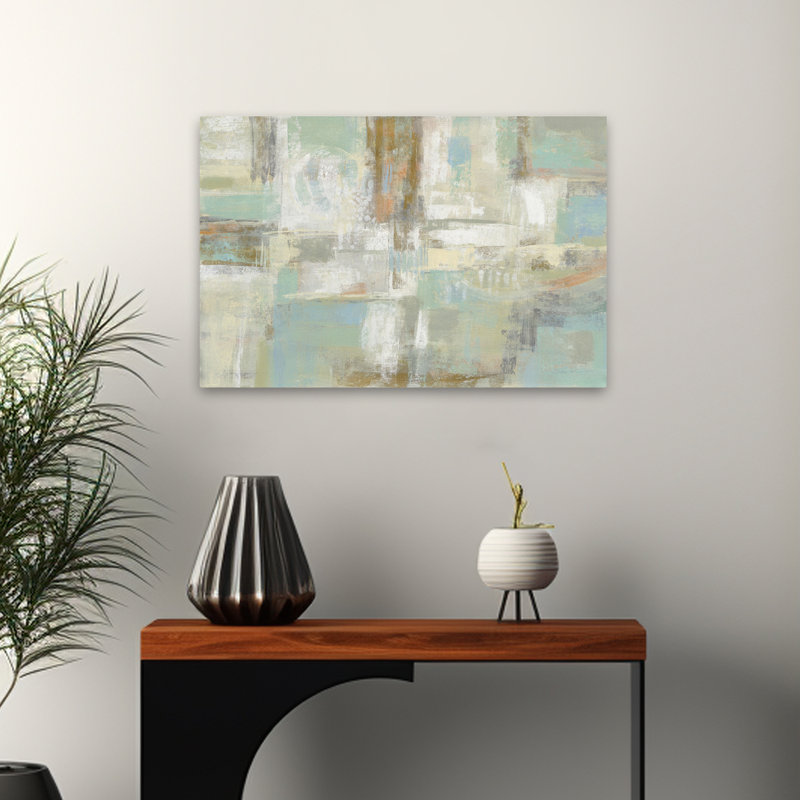 Shades Of Celedon - Abstrait beige bleu brun, H 24 po x l 16 po