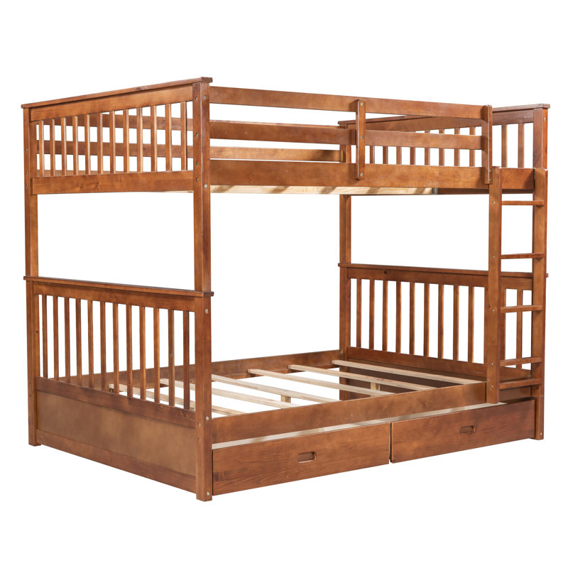 Lit superposé double pleine grandeur en noyer avec rangement et rails - Les tiroirs de confort durables améliorent l'apparence de la chambre