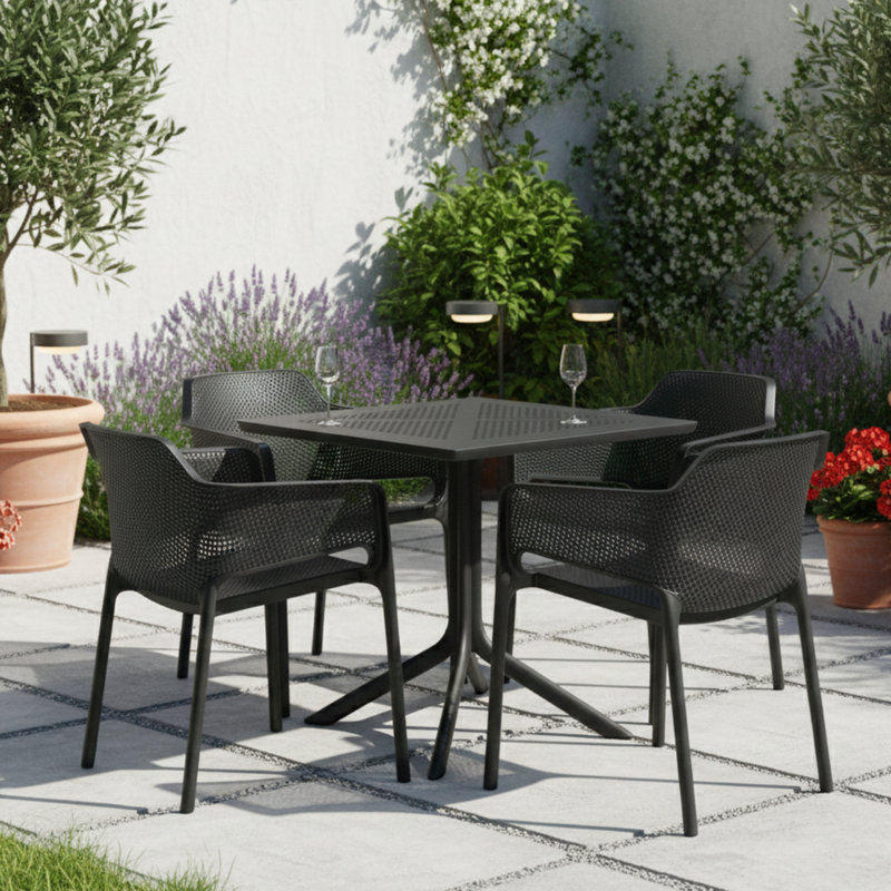4 - Person Patio Dining Set with Square Table, Black
