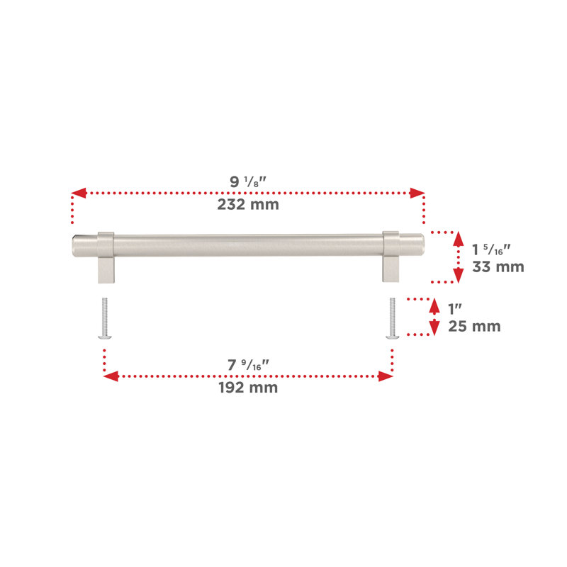 Expression 7 9/16" Centre to Centre Bar Pull, Brushed Nickel