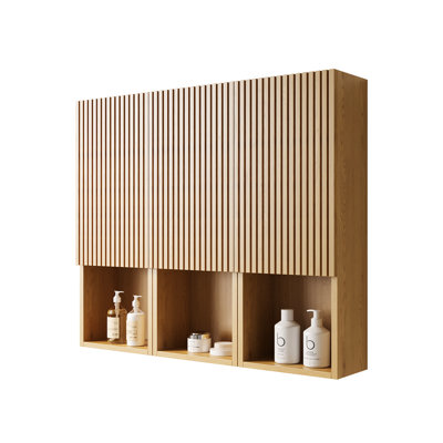 41" Bathroom Storage Unit - 3 Cabinets Available Oak Plywood Body Waterproof & Damp French 3D Groove Door Design Wall Mounted Cabinet Hue Manufactured -Proof Semi-