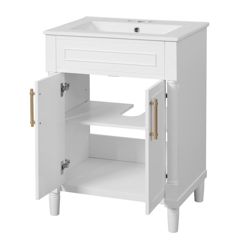 24" Bathroom Vanity with Integrated Ceramic Sink, White