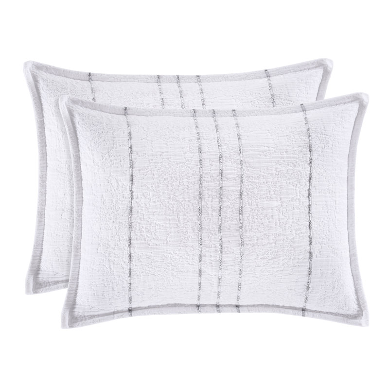 White and Gray Cotton Standard/Queen Pillow Sham