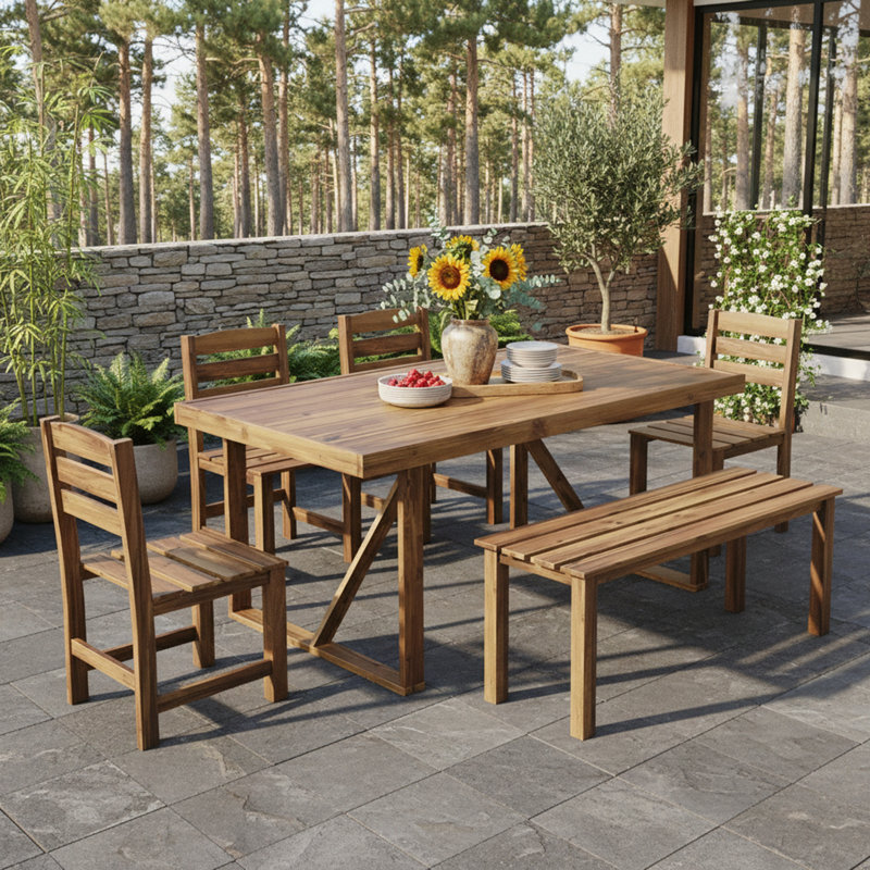 Ensemble de table et chaises d'extérieur en bois d'acacia de haute qualité pour patio, balcon et cour arrière