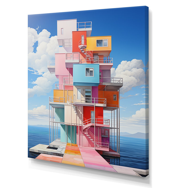 Phare de Stijl Lansdcape II sur toile, Toile tendue, H 32 po x l 16 po