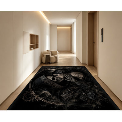 Tapis de style gothique rétro, motif de tête de mort noire Grim Reaper, artistique mystérieux, lavable à la machine, envers antidérapant, tapis d'intérieur pour salon, chambre à coucher, entrée, cuisine, balcon, appartement