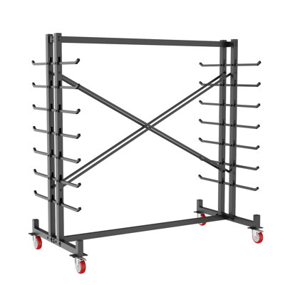Étagère de rangement pour le bois d'œuvre, étagère à bois robuste sur roulettes 2000 lb, étagère de rangement en bois réglable à 7 niveaux avec structure en acier à contreventement en X, étagère de rangement à tuyaux pour atelier de garage