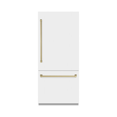 ZLINE Autograph 36 in. Built-In Refrigerator in White Matte w/ Bronze Accents