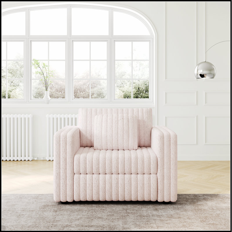 Canapé modulaire simple moelleux de 44,9 pouces, confortable et élégant pour les chambres à coucher et les salons, Rose clair