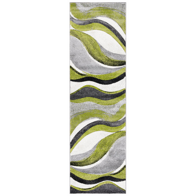 Tapis intérieur en polypropylène tissé à la machine à motif abstrait Dubach gris / vert / blanc