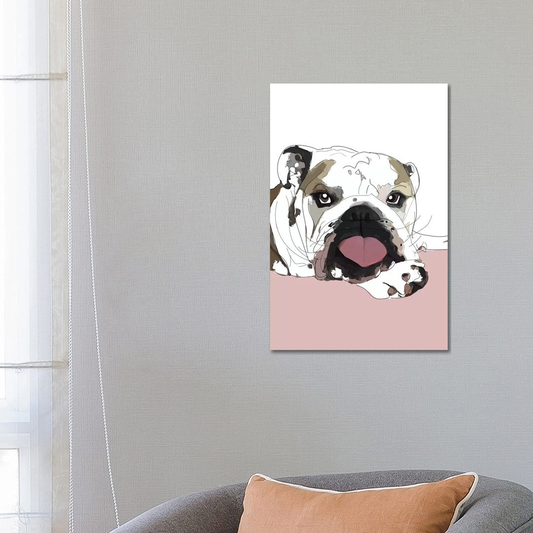 Englische Bulldogge Liebe von Sketch And Paws - Galerie-verpackte Leinwand Giclée auf Leinwand