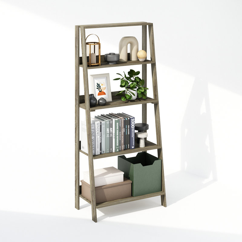 Furinno Ladder Bookcase, Bookshelf, Display Shelf, 5-Tier, French Oak, French Oak