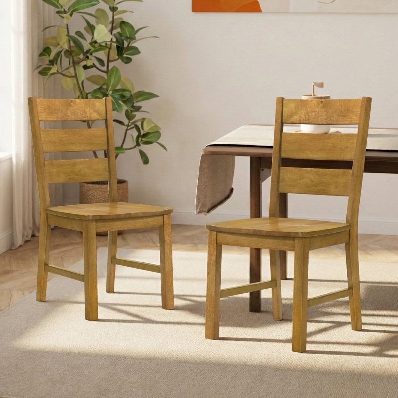 Almeda Rustic Solid Wood Ladder Back Dining Chair, Light Wood