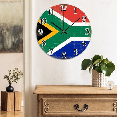 Afrique du Sud Drapeau national PVC Home Horloges murales Afrique du Sud Horloge murale décorative Non-Ticking
