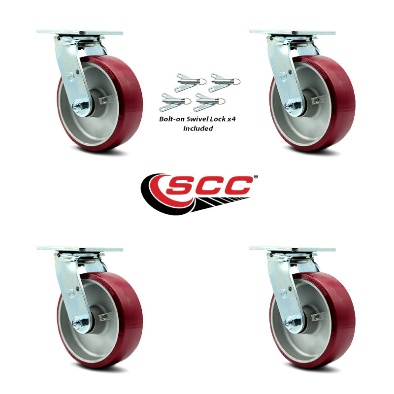 Roulettes en poly aluminium avec roulement à rouleaux et verrou pivotant