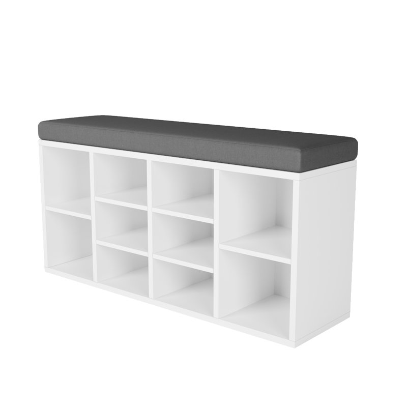 Gray Upholstered Shoe Storage Bench with 10 Compartments