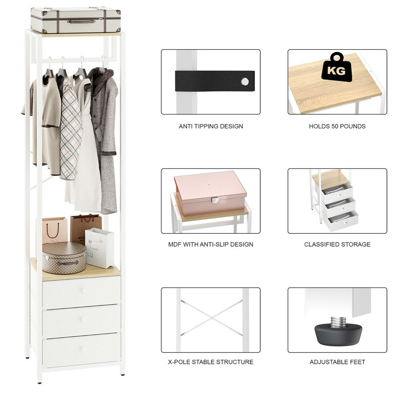 Metal Freestanding Coat Rack, Wood Color&white