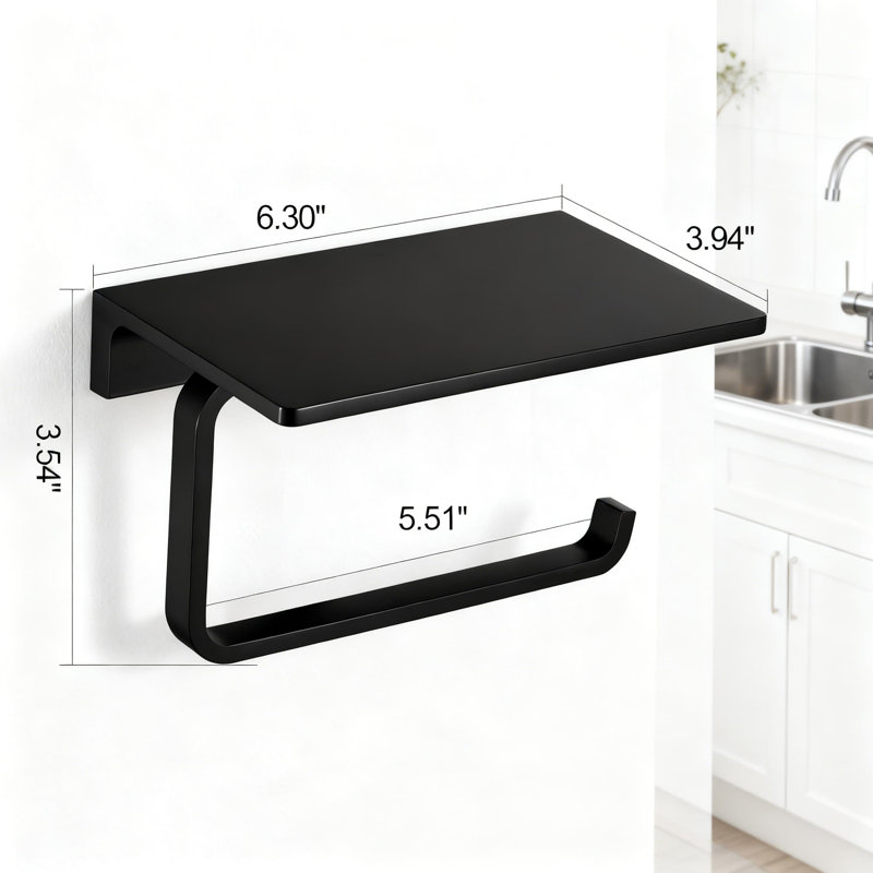 Porte-papier hygiénique de style hôtel avec tablette pour téléphone, porte-papier hygiénique mural en laiton massif, finition noire mate résistante à la corrosion pour la salle de bain et la cuisine