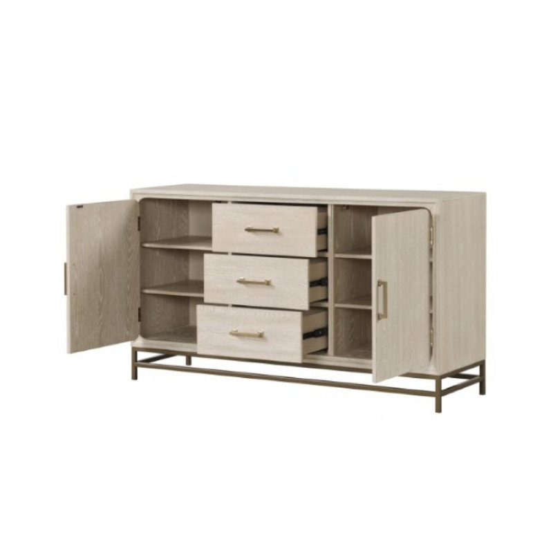 Buffet console Rozie, 3 tiroirs, 2 portes, bois gris, 60 pouces