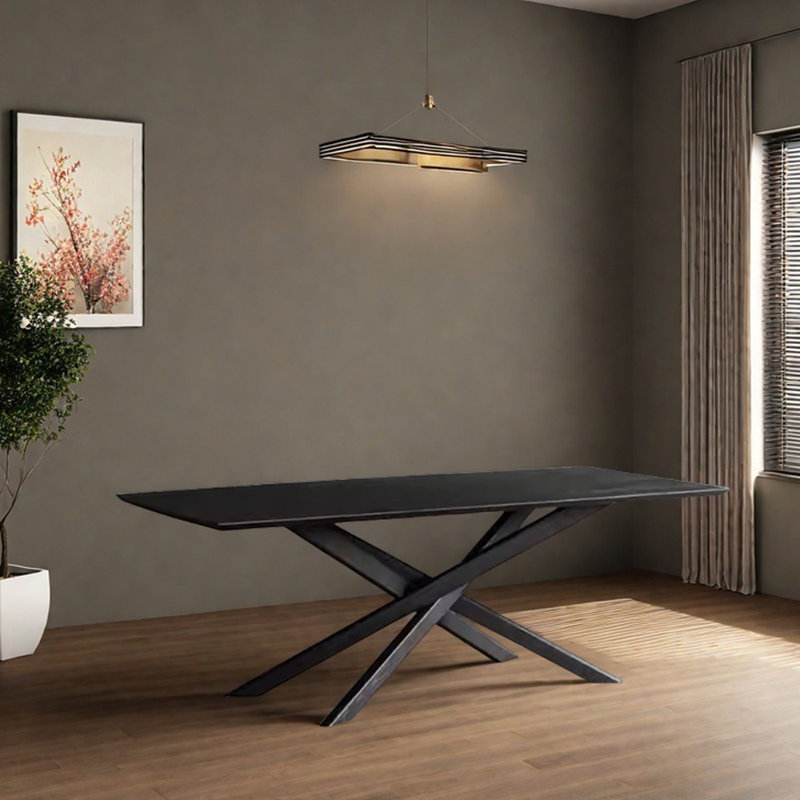 Black Innovative Durable Large Oak Dining Table, 29.92"H x 78.74"L x 35.43"W