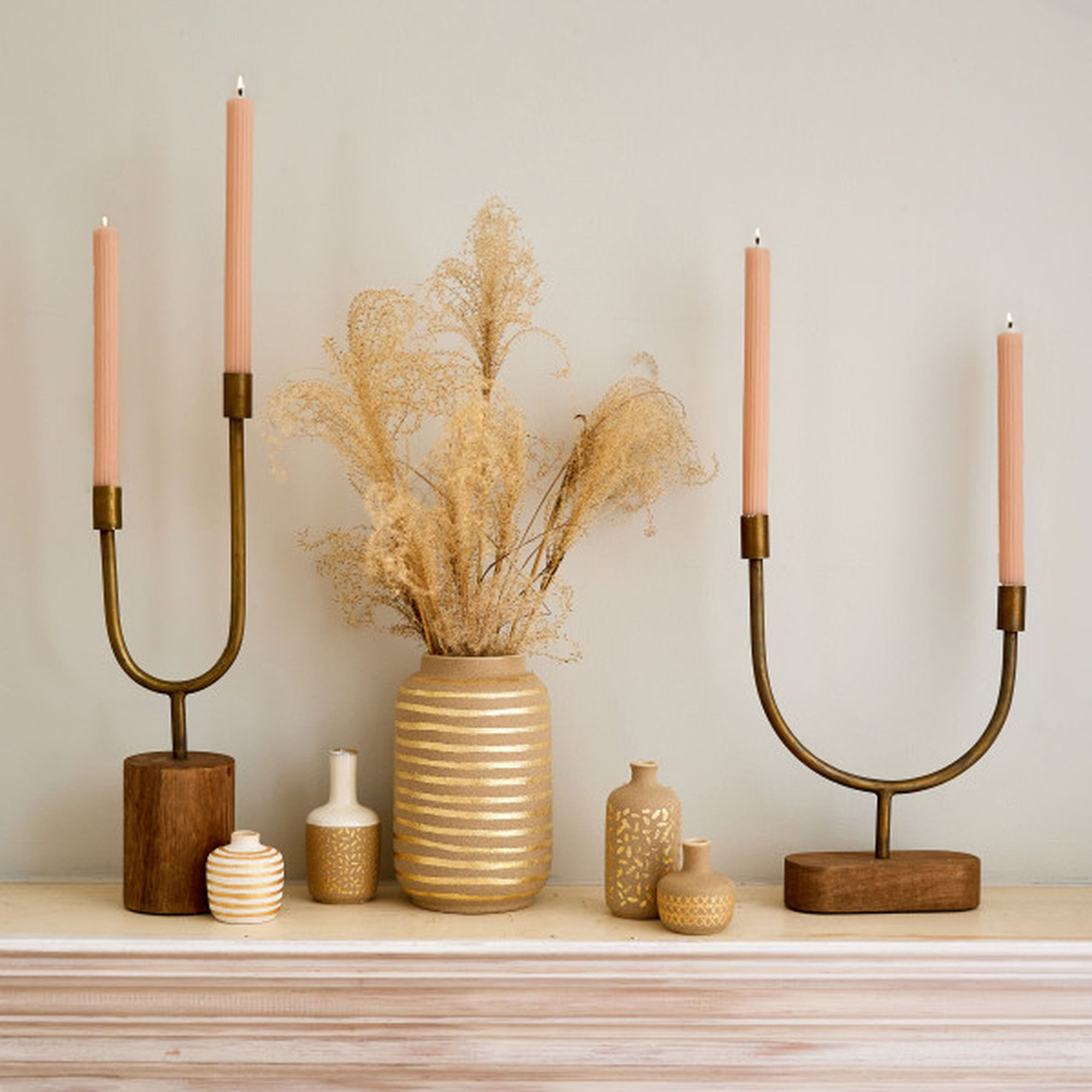 17.75" Iron Tabletop Candlestick, 13.75" H x 10.25" W x 3" D