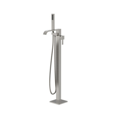 Cozyblock Floor Mount Bathtub Faucet Freestanding Tub Filler Standing High Flow Shower Faucets Mixer Tap, Swivel Waterfall Spout With Square Handheld | Modern Design Tub Filler Faucet (brushed Nickel)