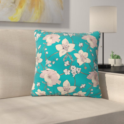 Coussin décoratif intérieur/extérieur turquoise peint