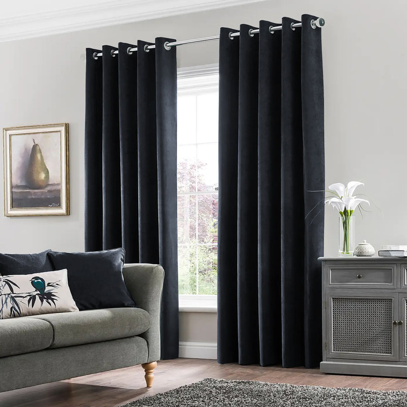 Erno Sheer Crushed Velvet Eyelet Curtains, Black, 168 W x 228 D cm