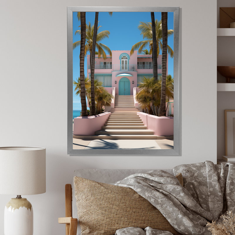 Laragh Miami, maison rose V, H 32 po x l 16 po x P 1 po, Cadre photo argenté