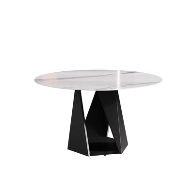 53" Round Dining Table, White Sintered Stone With Black Metal Base, To Wear And Tear For Kitchen Surface Iron Offers A Comfortable Stylish Experience 6