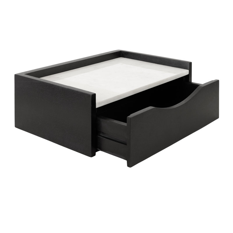 Benning Poplar Solid Wood Floating Shelf with Drawer, Black