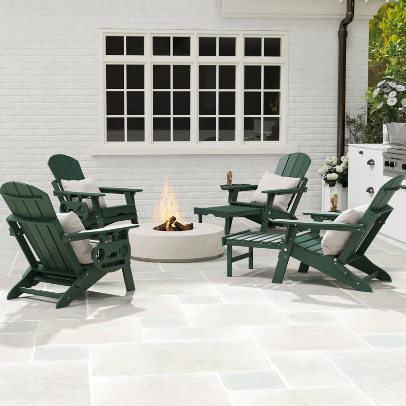 Chaise Adirondack pliante et réglable en PEHD Celese avec repose-pieds, Dark Dreen