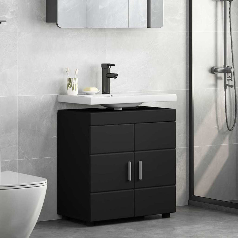  Bathroom Basin Cabinet With Storage 60 X 34 X 63 Cm, Black