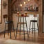 Ensemble de table de bar et de chaises 3 pièces avec rangement à 2 niveaux et 2 tabourets rembourrés en polyuréthane brun rustique pour la cuisine, la salle à manger ou le café