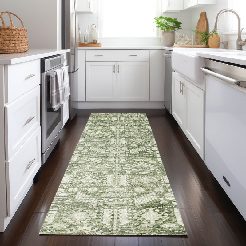 Machine Washable Indoor/Outdoor Xhevrie Aloe Rug, Runner 2'3" x 7'6"