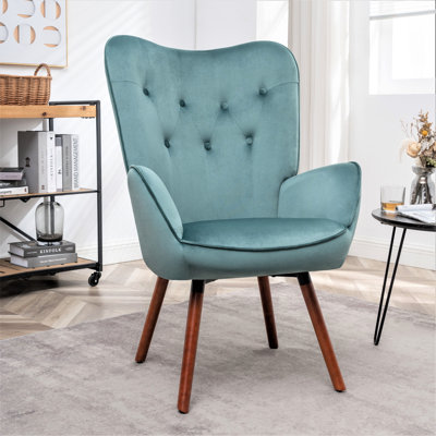 Fauteuil à oreilles de style Mid-Century moderne, fauteuil capitonné en tissu de polyester avec pieds évasés en bois massif pour le bureau de la chambre à coucher et du salon