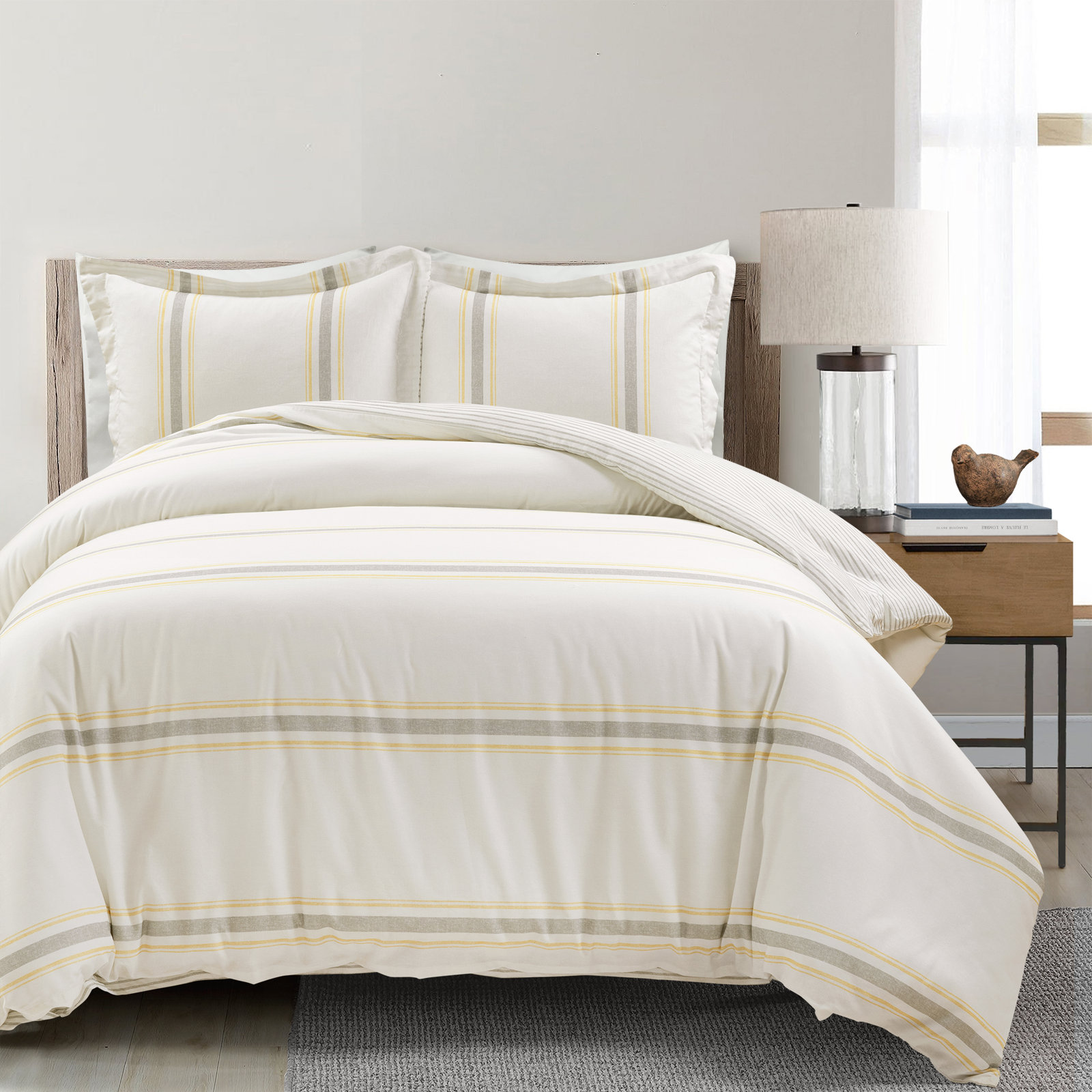 Cotton Duvet Cover Set, King Duvet Cover + Standard 2 Shams, Neutral
