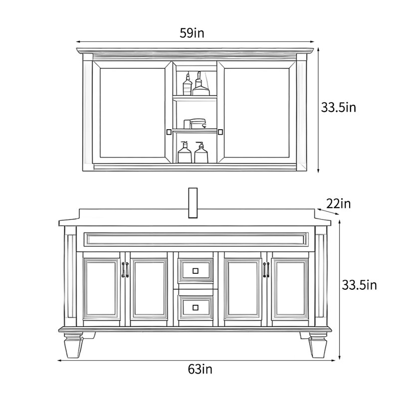 Meuble-lavabo de style rétro American Village, H 33,5 po x l 63 po x P 22 po