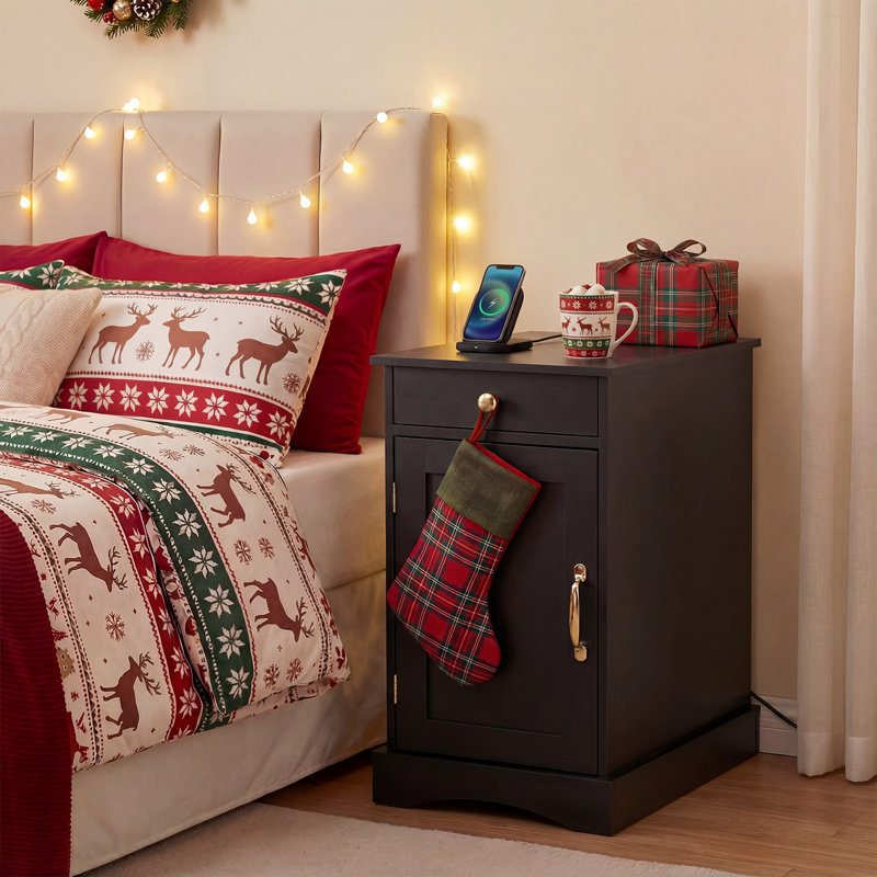 35cm W Manufactured Wood Bedside Table, Black