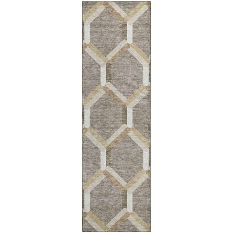 Premium Machine Washable Mayfield AMF2343 Lattice Rug, 2'3" x 7'6" Runner, Taupe