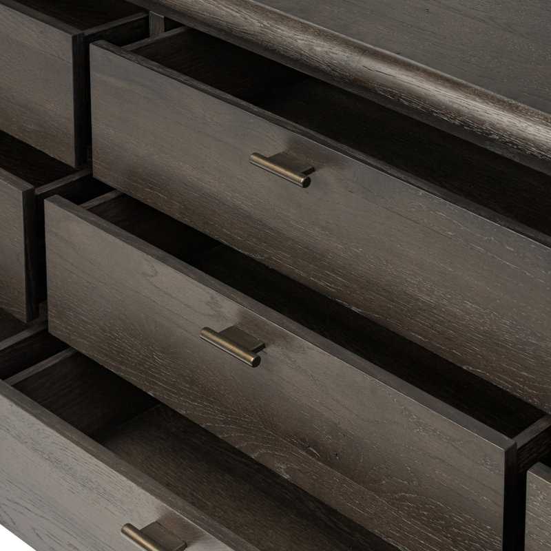 Glenview 9 Drawer Dresser - Weathered Oak, Smoked Black