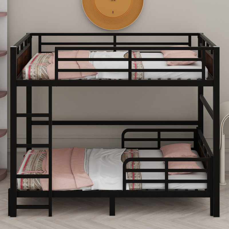 Metal Separable Bunk Beds With Raised Security Fence, Black