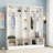 Wide Hall Tree With Storage Bench, Shoe Cabinet With Cube Storage, Shelves & 8 Hooks, Minimalist Entryway Coat Rack-1846484066