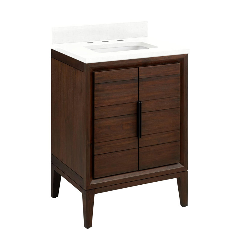 24" Aliso Single Bathroom Vanity Set with Rectangular Undermount Sink, Feathered White Quartz, 8" Widespread, Java